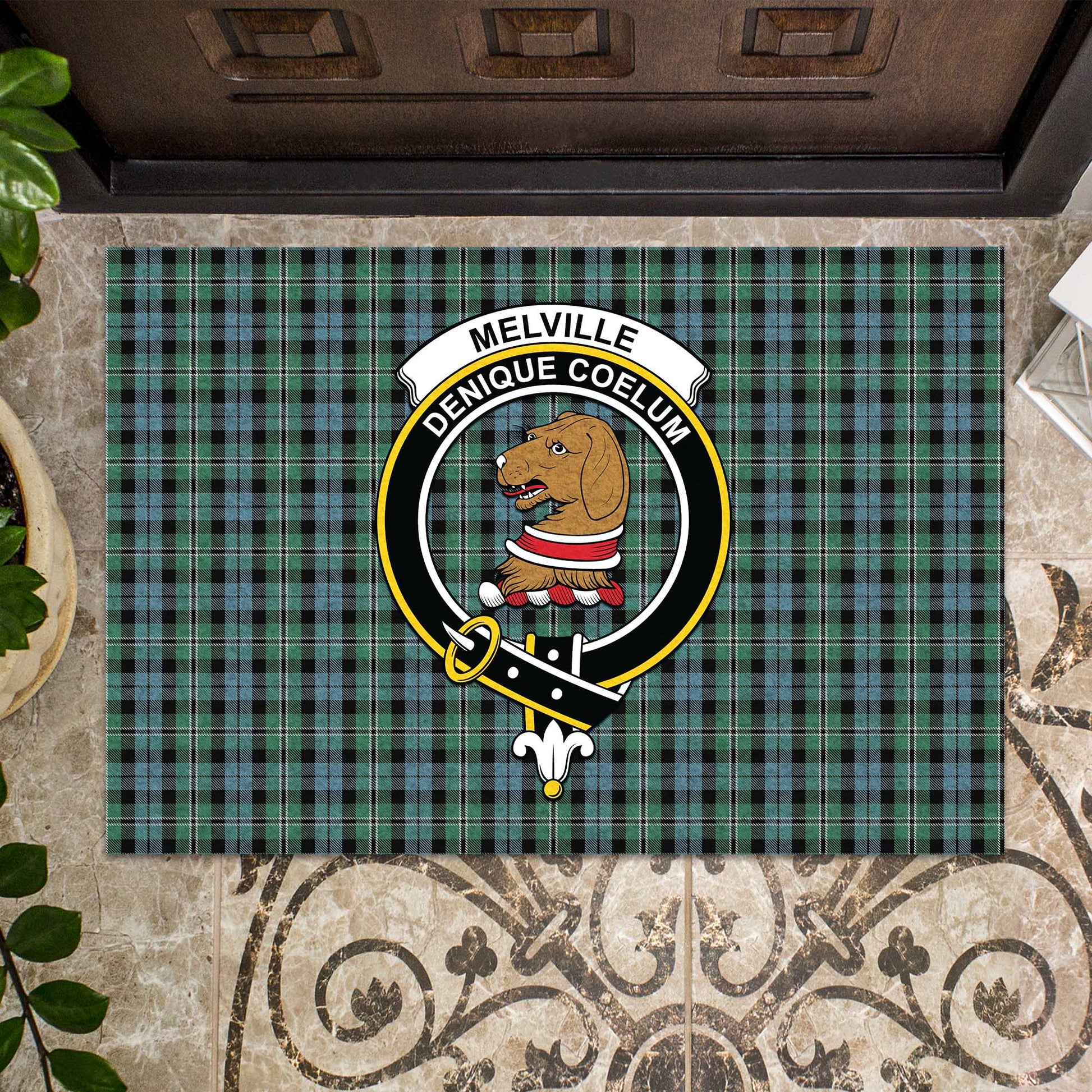 Melville Tartan Rubber Doormat with Family Crest - Tartan Vibes Clothing