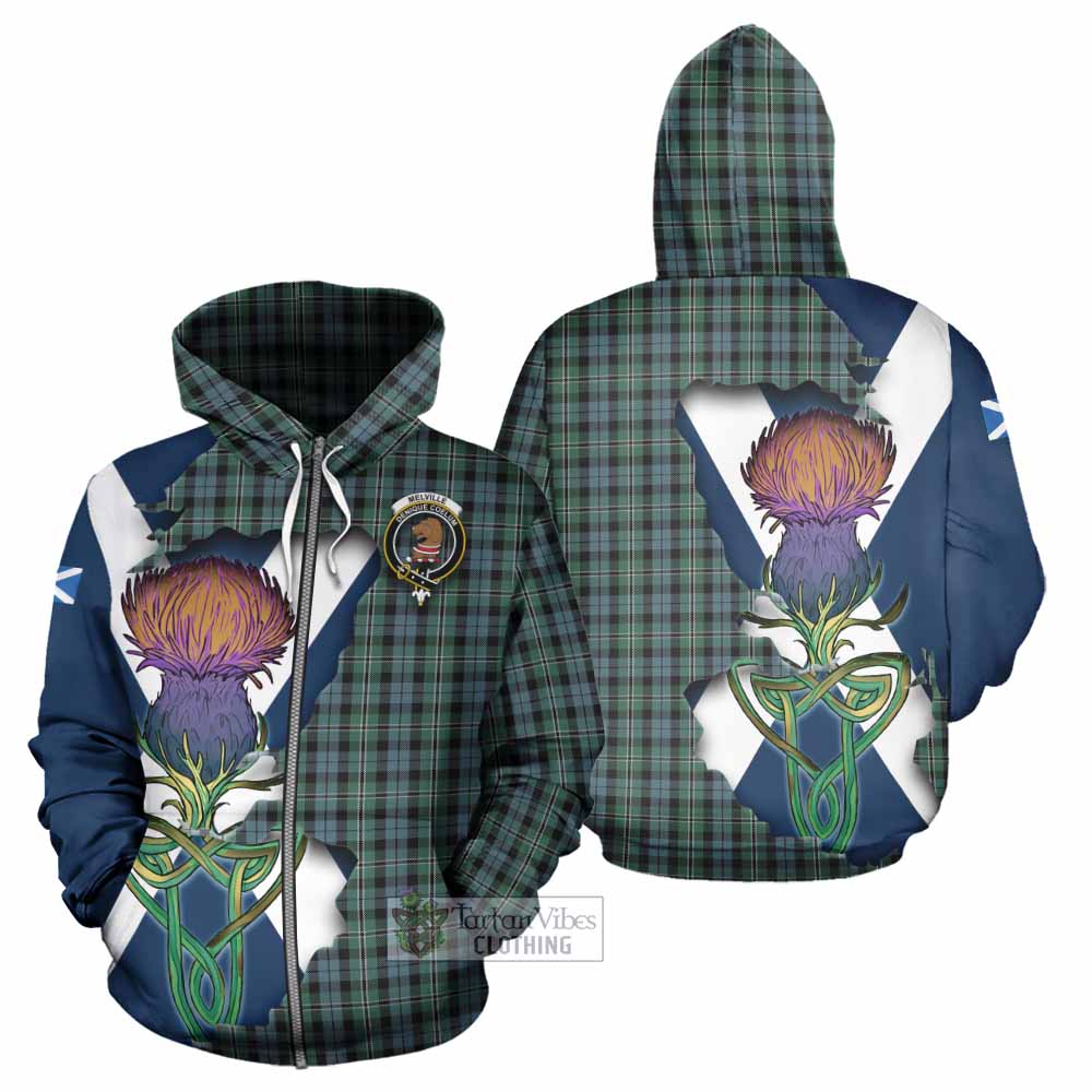 Melville Tartan Family Crest Hoodie Scottish Thistle Celtic Inspired Zip Hoodie - Tartan Vibes Clothing