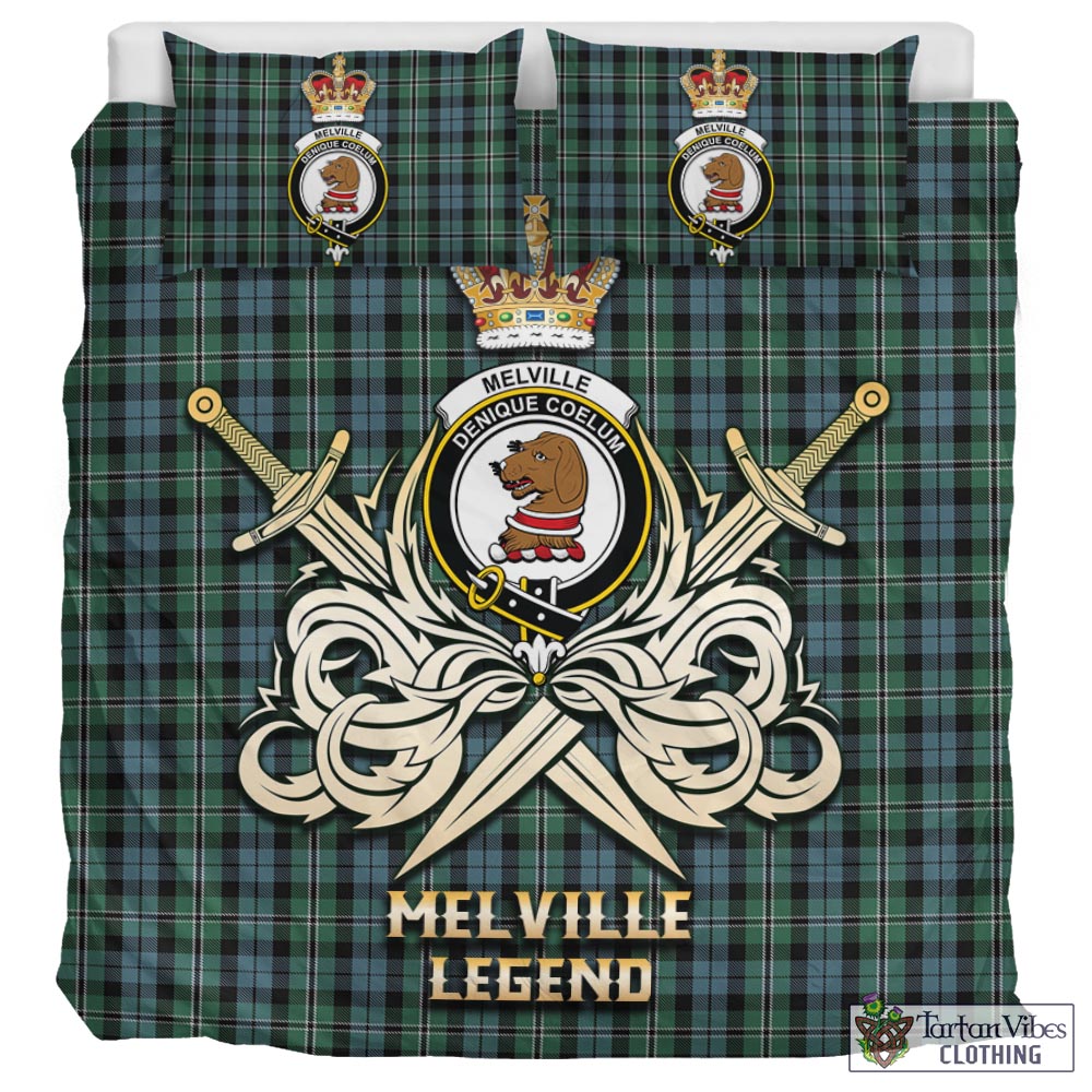 Tartan Vibes Clothing Melville Tartan Bedding Set with Clan Crest and the Golden Sword of Courageous Legacy