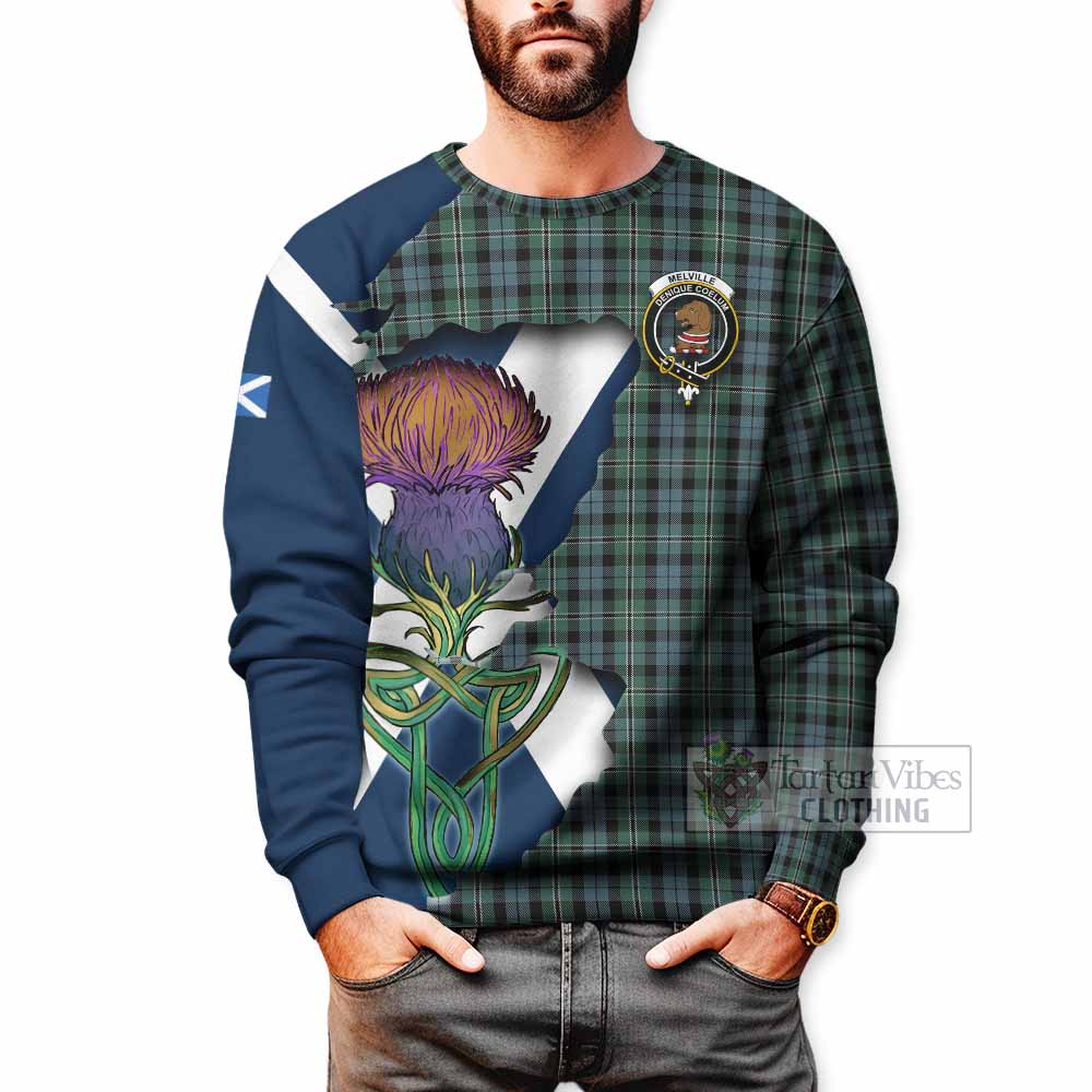 Melville Tartan Family Crest Sweatshirt Scottish Thistle Celtic Inspired - Tartan Vibes Clothing