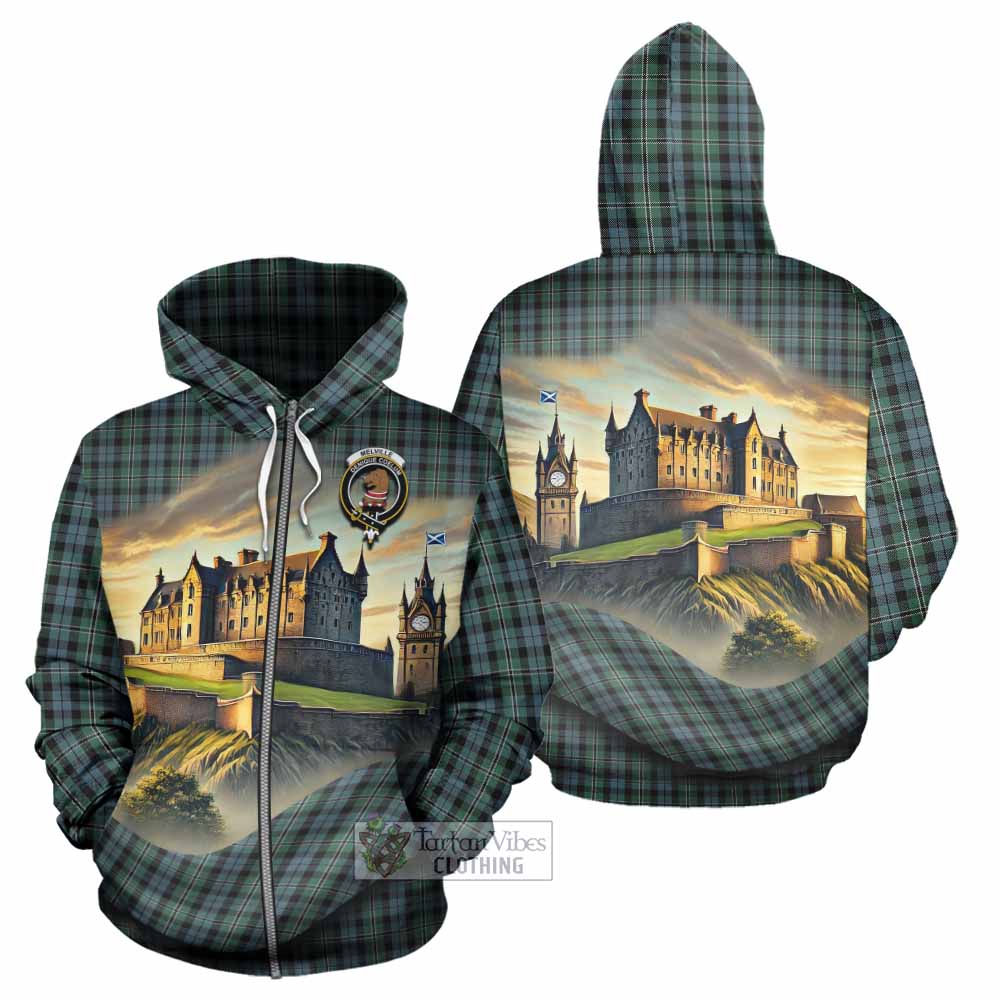 Melville Tartan Family Crest Hoodie with Scottish Ancient Castle Style Zip Hoodie - Tartan Vibes Clothing