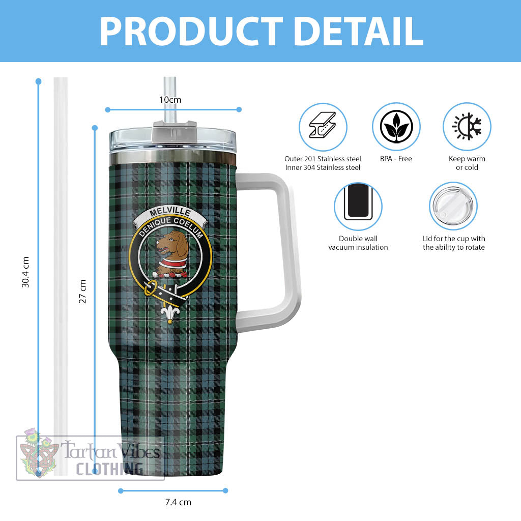Melville Tartan Tumbler with Handle with Family Crest - Tartan Vibes Clothing