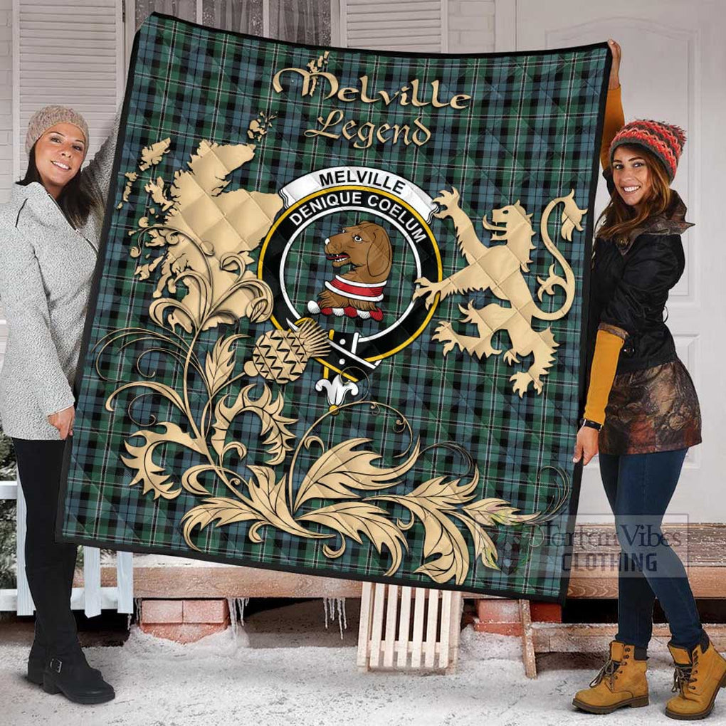 Tartan Vibes Clothing Melville Tartan Quilt with Family Crest and Scottish Symbol Style