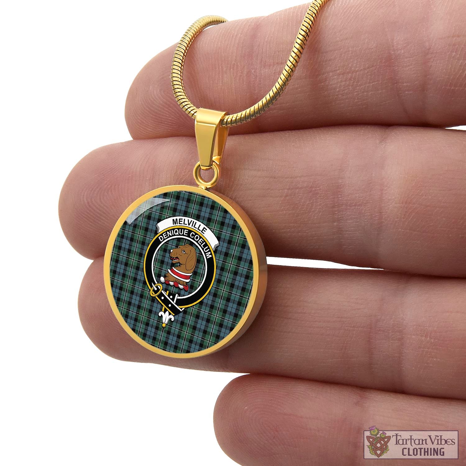 Melville Tartan Circle Necklace with Family Crest - Tartan Vibes Clothing