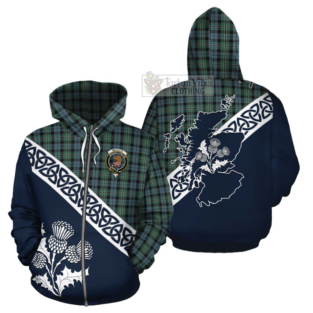 Melville Tartan Cotton Hoodie Featuring Thistle and Scotland Map - Tartan Vibes Clothing