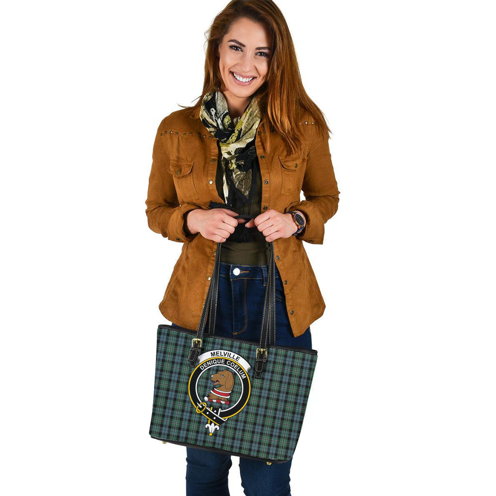 Melville Tartan Leather Tote Bag with Family Crest - Tartan Vibes Clothing