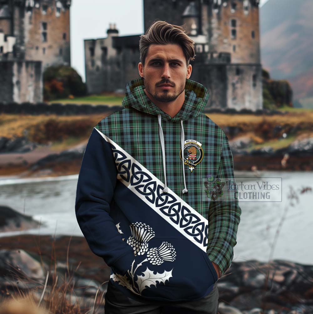 Melville Tartan Cotton Hoodie Featuring Thistle and Scotland Map - Tartan Vibes Clothing