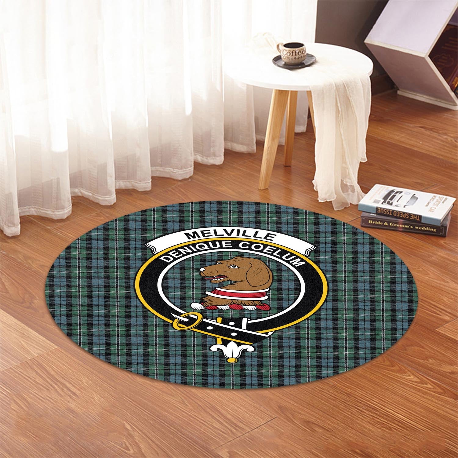 Melville Tartan Round Rug with Family Crest - Tartan Vibes Clothing