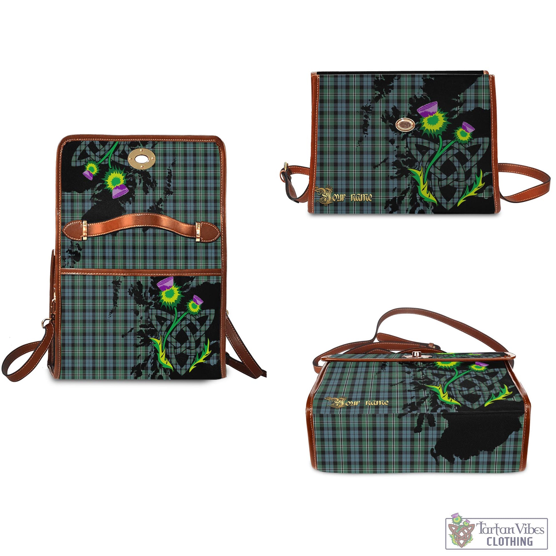 Tartan Vibes Clothing Melville Tartan Waterproof Canvas Bag with Scotland Map and Thistle Celtic Accents
