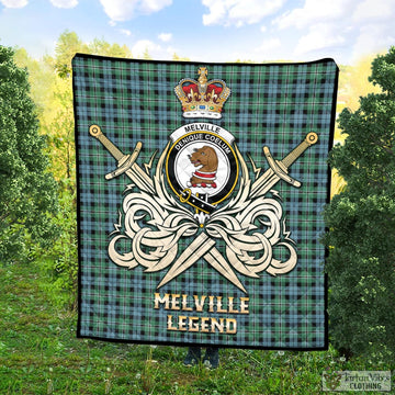 Melville Ancient Tartan Quilt with Clan Crest and the Golden Sword of Courageous Legacy