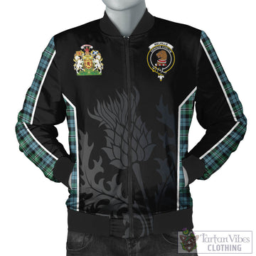 Melville Ancient Tartan Bomber Jacket with Family Crest and Scottish Thistle Vibes Sport Style