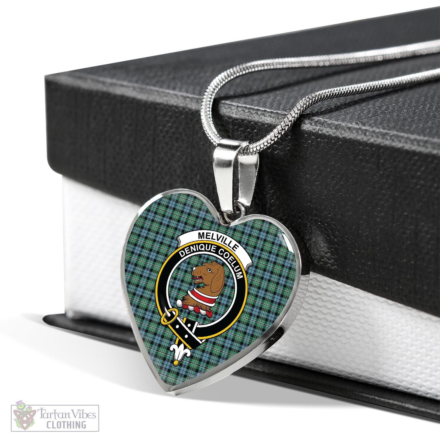 Tartan Vibes Clothing Melville Ancient Tartan Heart Necklace with Family Crest
