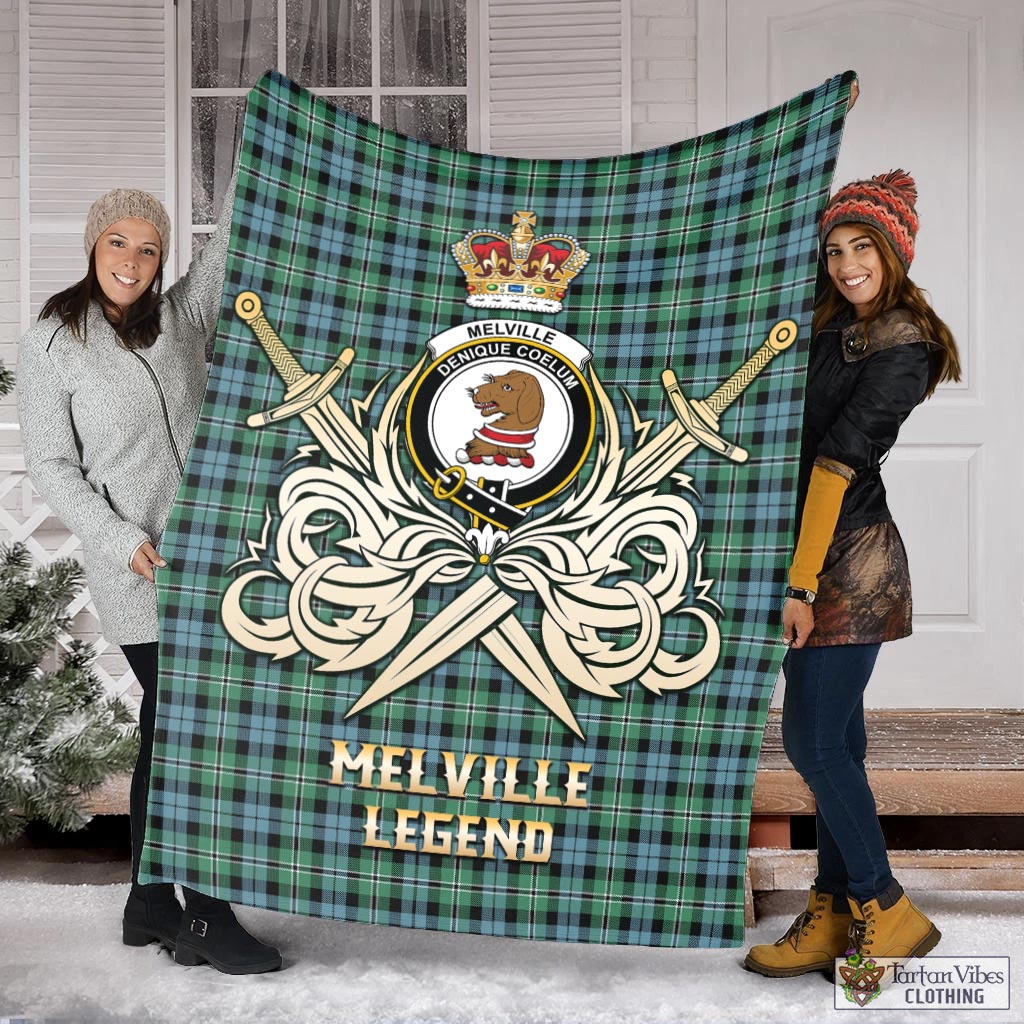 Tartan Vibes Clothing Melville Ancient Tartan Blanket with Clan Crest and the Golden Sword of Courageous Legacy