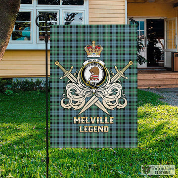Melville Ancient Tartan Flag with Clan Crest and the Golden Sword of Courageous Legacy