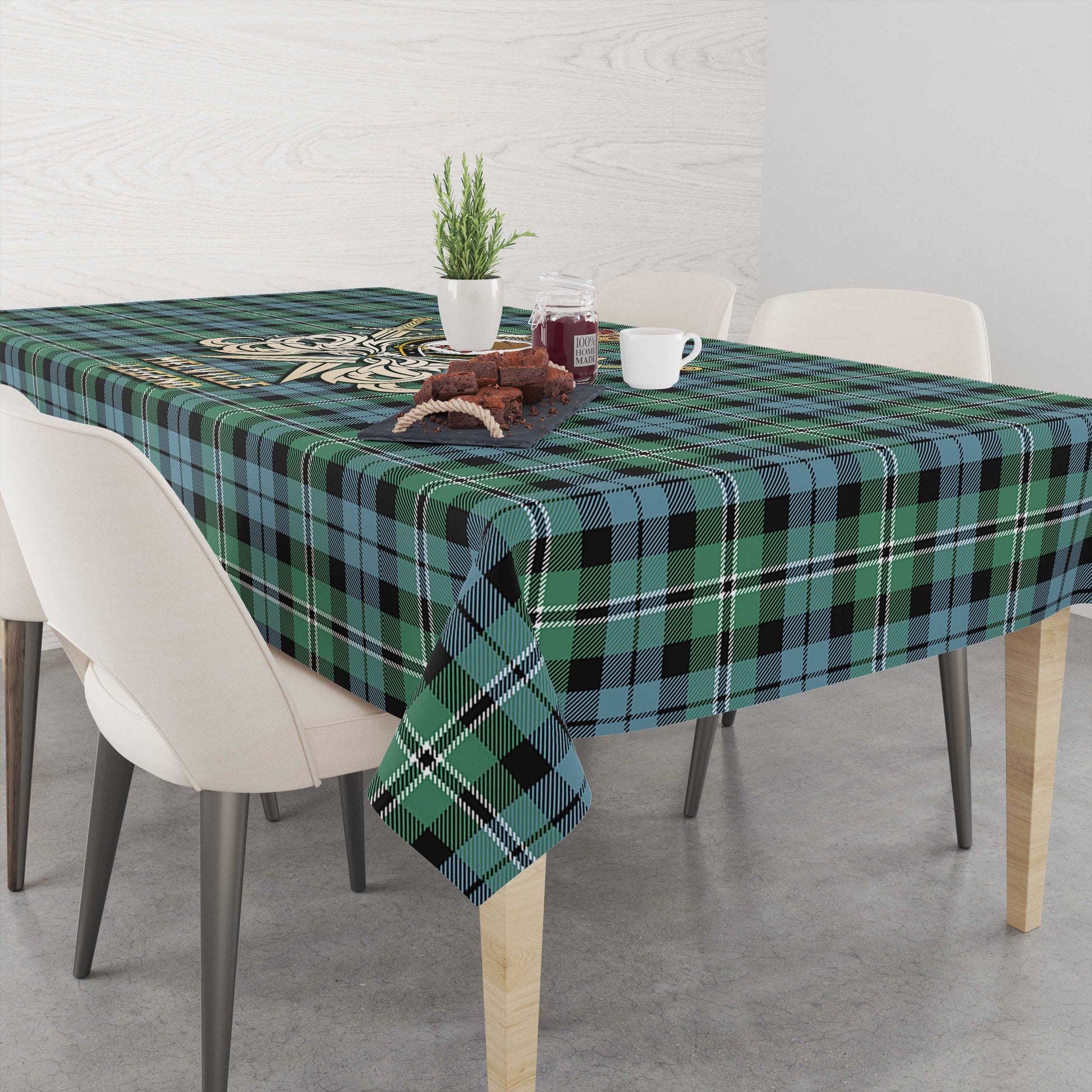 Tartan Vibes Clothing Melville Ancient Tartan Tablecloth with Clan Crest and the Golden Sword of Courageous Legacy