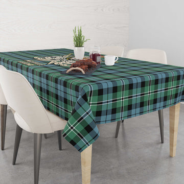 Melville Ancient Tartan Tablecloth with Clan Crest and the Golden Sword of Courageous Legacy