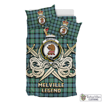 Melville Ancient Tartan Bedding Set with Clan Crest and the Golden Sword of Courageous Legacy