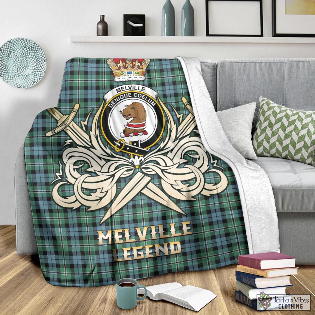 Tartan Vibes Clothing Melville Ancient Tartan Blanket with Clan Crest and the Golden Sword of Courageous Legacy