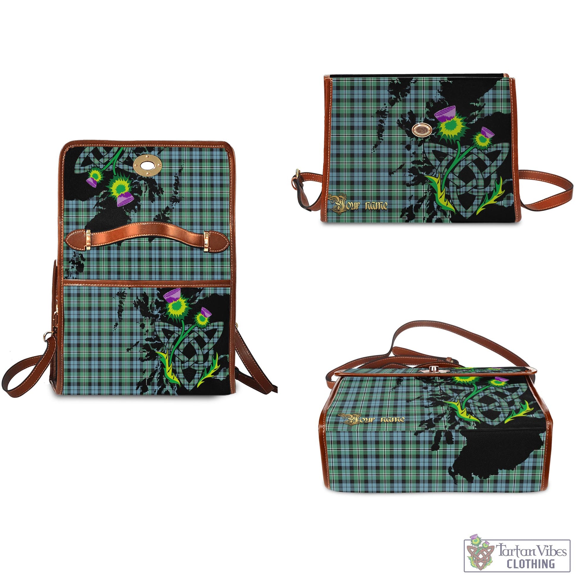 Tartan Vibes Clothing Melville Ancient Tartan Waterproof Canvas Bag with Scotland Map and Thistle Celtic Accents