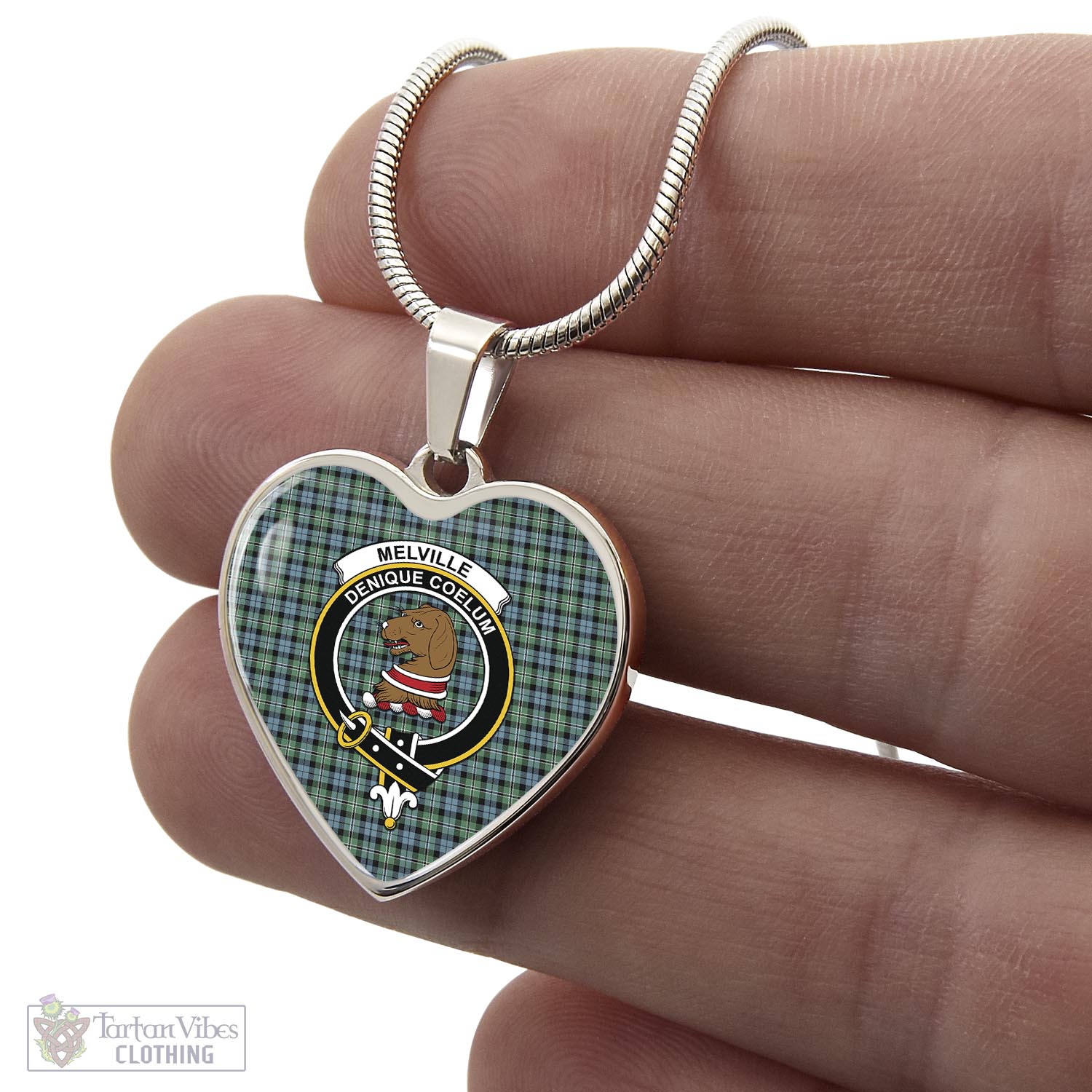 Tartan Vibes Clothing Melville Ancient Tartan Heart Necklace with Family Crest