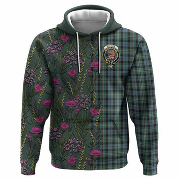 Melville Family Crest Tartan Hoodie Scottish Thistle Flower Pattern Half Style - Tartan Vibes Clothing