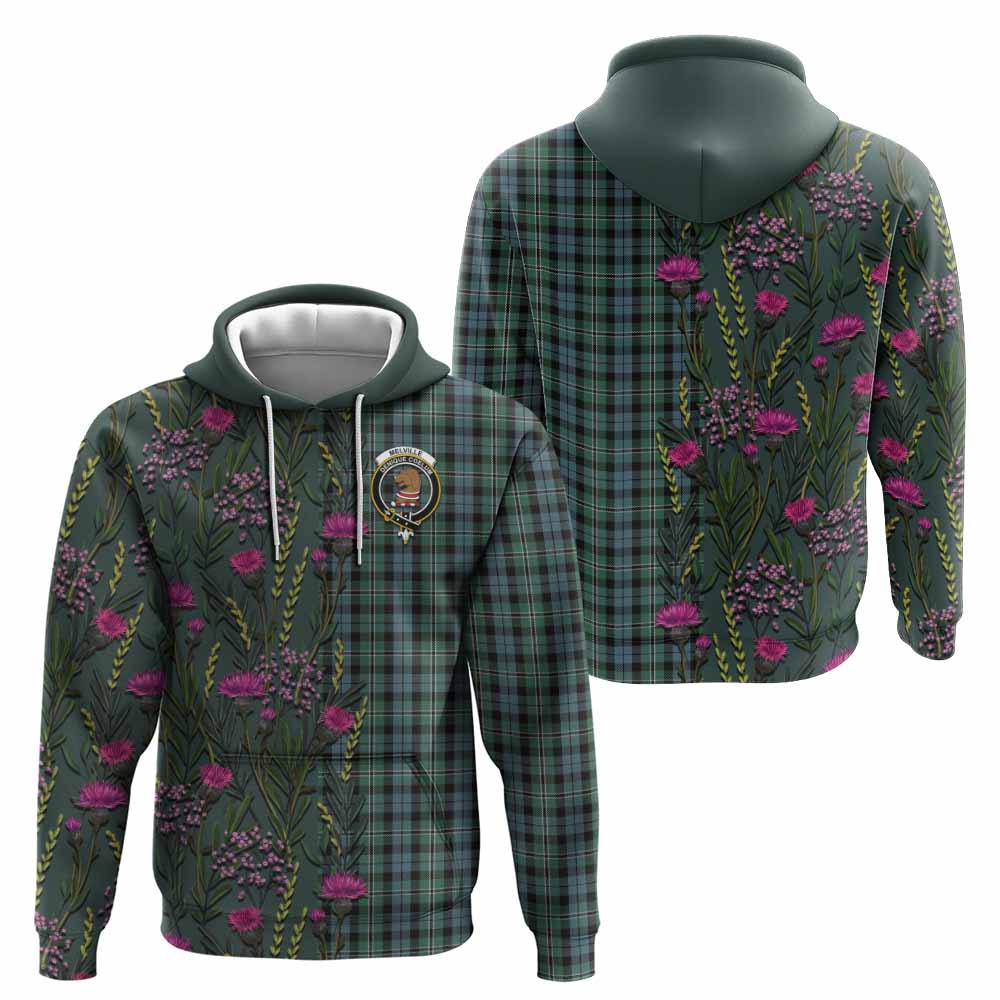 Melville Family Crest Tartan Hoodie Scottish Thistle Flower Pattern Half Style - Tartan Vibes Clothing