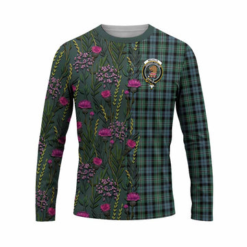 Melville Family Crest Tartan Long Sleeve T-Shirt Scottish Thistle Flower Pattern Half Style - Tartan Vibes Clothing
