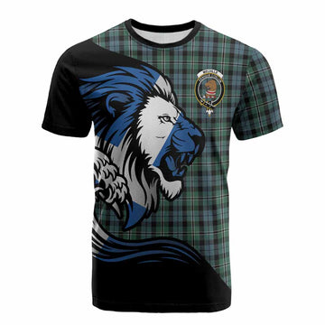 Melville Tartan Crest Cotton T-shirt Scottish Golden Lions Wave Flow