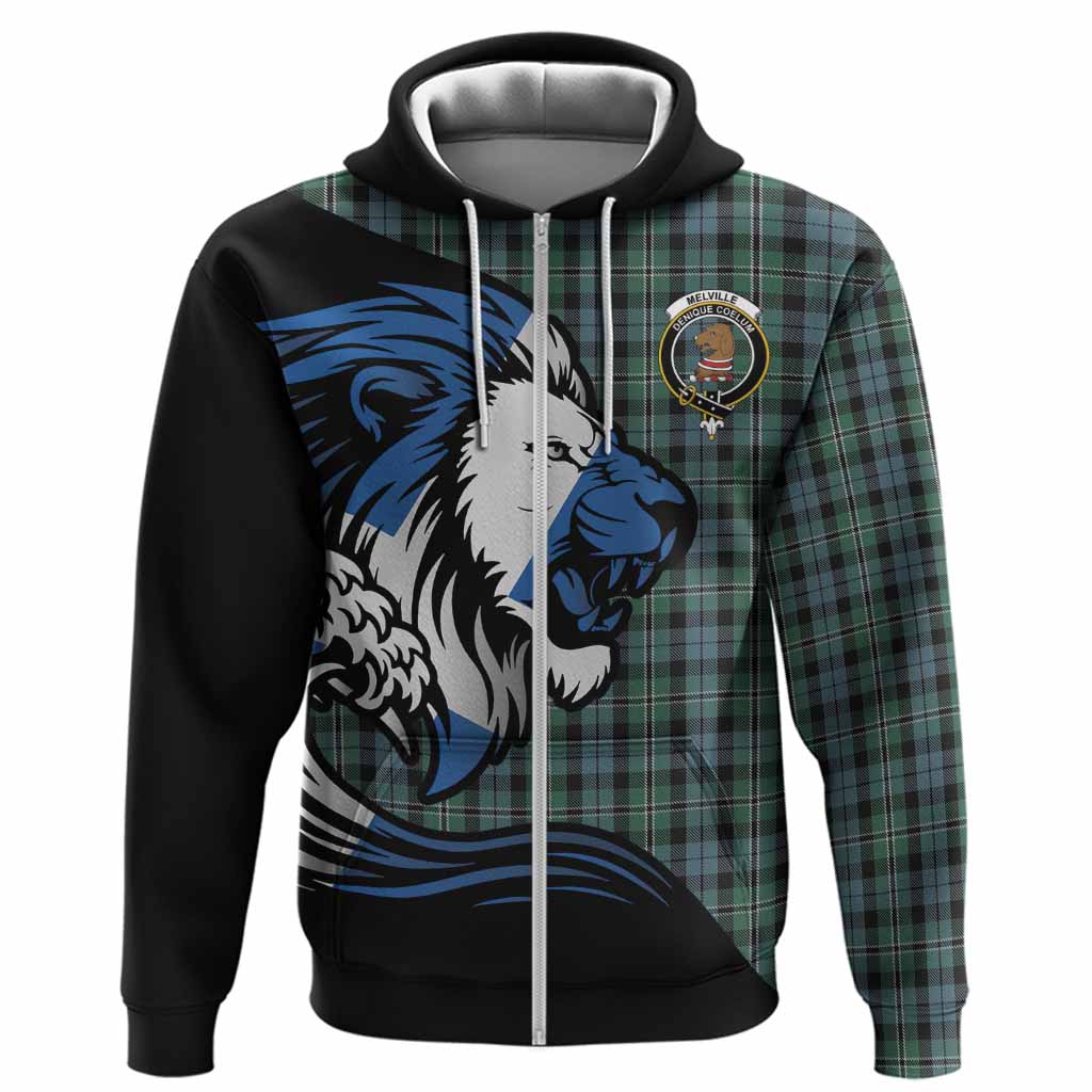 Melville Tartan Crest Hoodie Scottish Golden Lions Wave Flow
