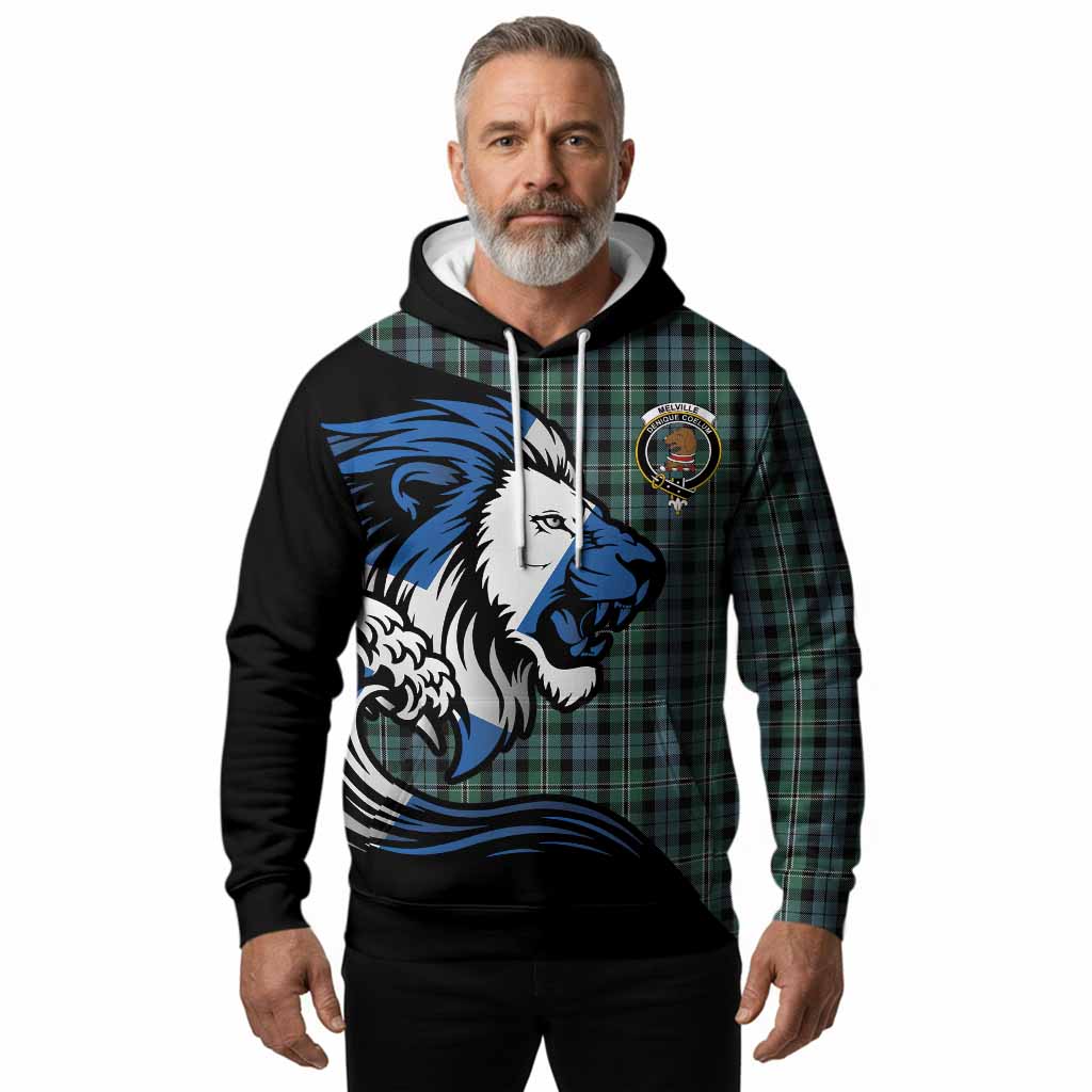 Melville Tartan Crest Hoodie Scottish Golden Lions Wave Flow