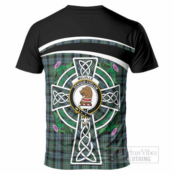Melville Tartan Crest T-Shirt Scottish Thistle Celtic Cross Alba Gu Brath