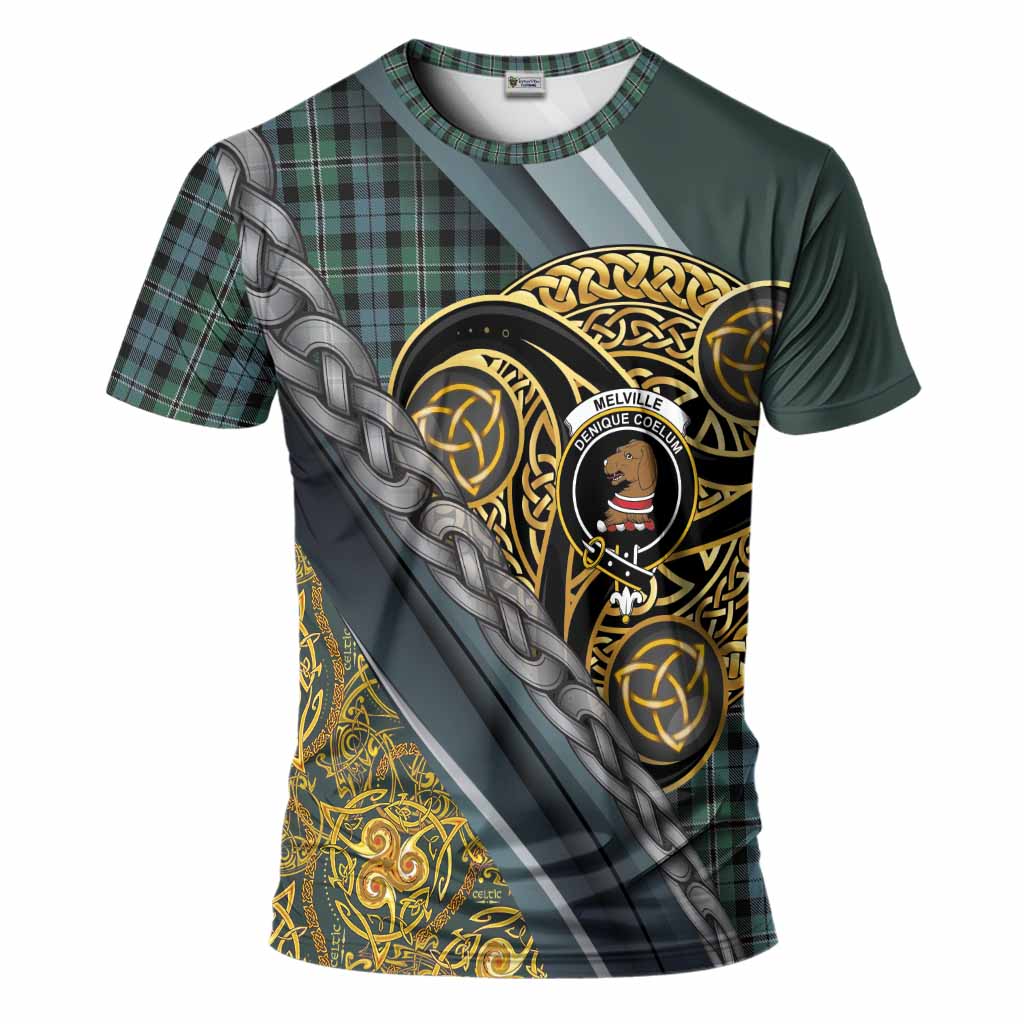 Melville Tartan Crest T-Shirt Scottish Triskele Celtic