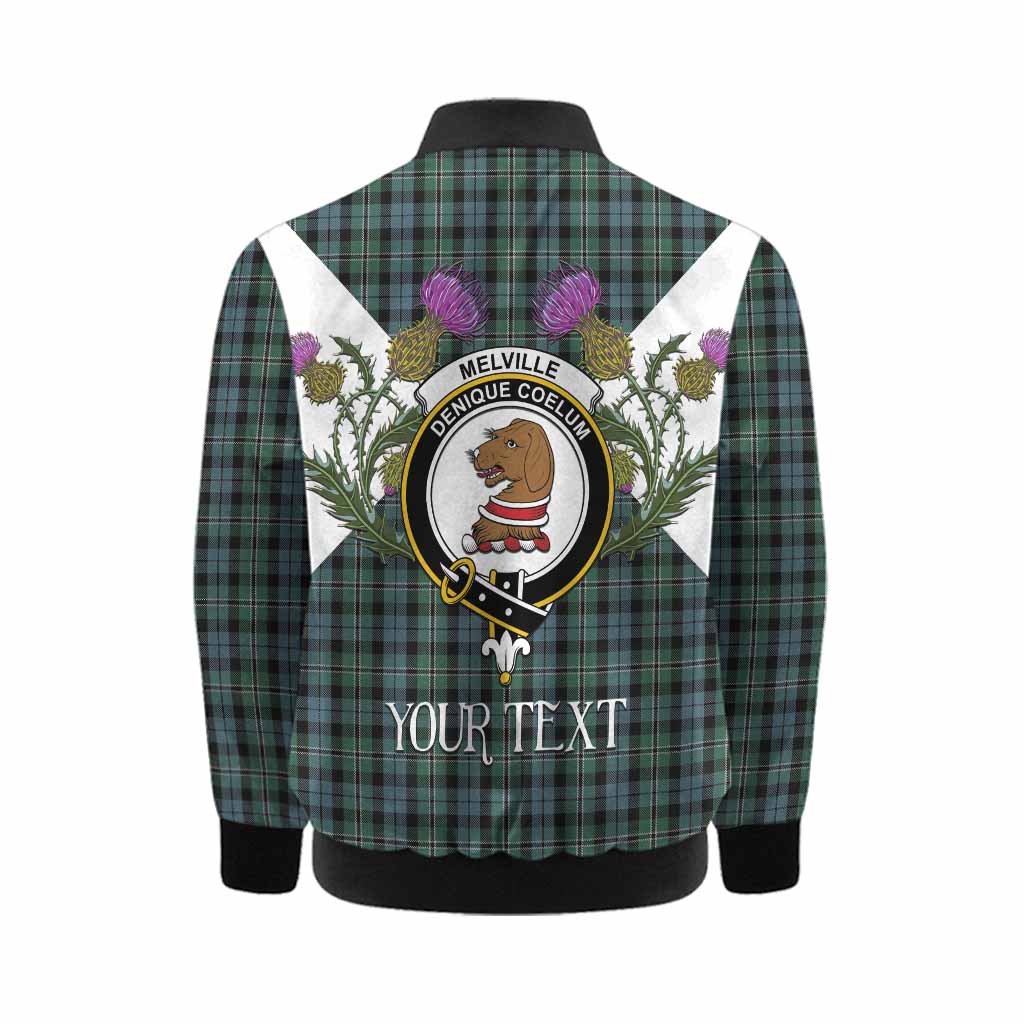 Melville Tartan Family Crest Kid Bomber Jacket Scottish Burns Night Thistle Floral