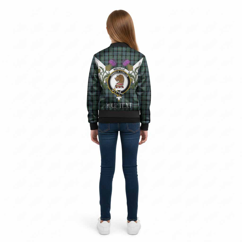 Melville Tartan Family Crest Kid Bomber Jacket Scottish Burns Night Thistle Floral