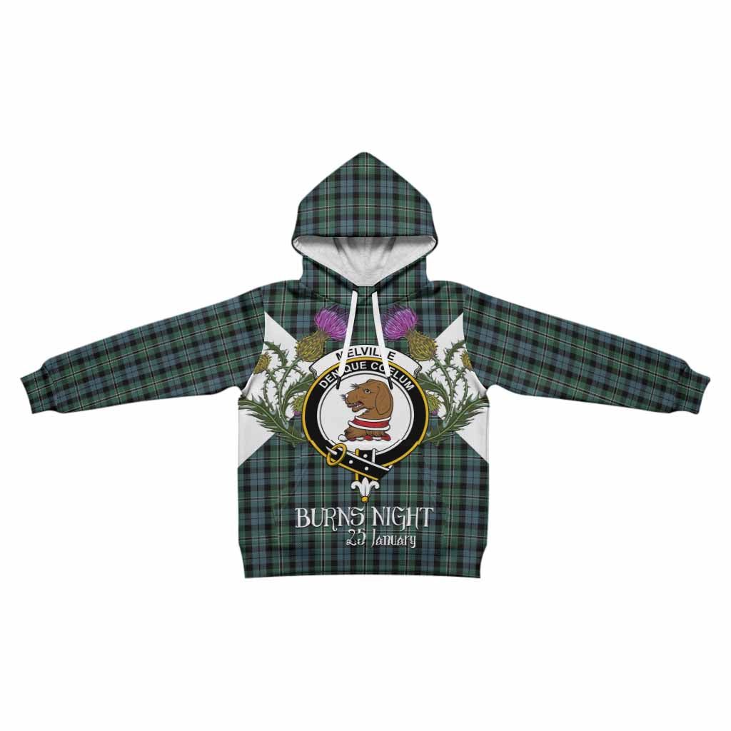 Melville Tartan Family Crest Kid Hoodie Scottish Burns Night Thistle Floral