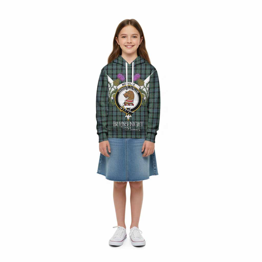 Melville Tartan Family Crest Kid Hoodie Scottish Burns Night Thistle Floral