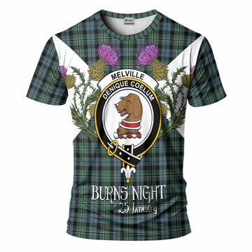 Melville Tartan Family Crest T-Shirt Scottish Burns Night Thistle Floral