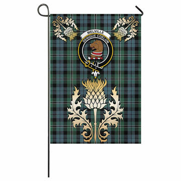 Melville Tartan Garden Flag with Golden Regal Scottish Thistle Emblem - Tartan Vibes Clothing