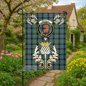 Melville Tartan Garden Flag with Golden Regal Scottish Thistle Emblem - Tartan Vibes Clothing