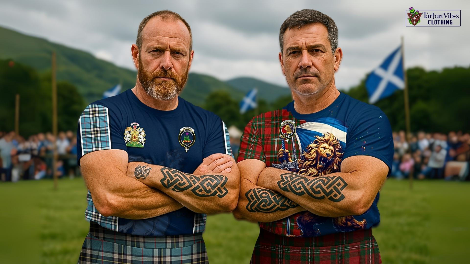 MacGregor (McGregor) Tartan Family Crest T-Shirt with Scottish Majestic Lion