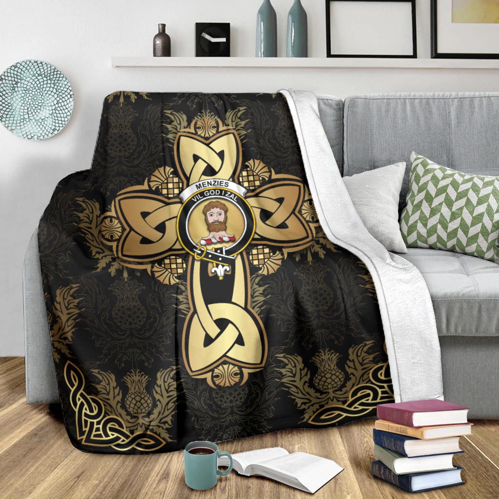 Menzie Clan Blanket Gold Thistle Celtic Style - 2D-tartanvibesclothing