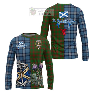 Menzies Tartan Long Sleeve T-Shirt Happy St. Andrew's Day Half Tartan Style Unisex - Tartan Vibes Clothing