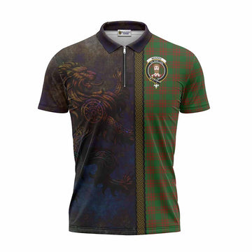 Menzies Tartan Family Crest Zipper Polo Shirt Alba Gu Brath Be Brave Lion Ancient Style Unisex - Tartan Vibes Clothing