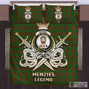 Menzies Tartan Bedding Set with Clan Crest and the Golden Sword of Courageous Legacy