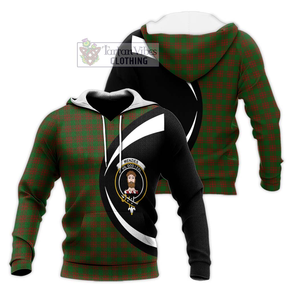Menzies Tartan Knitted Hoodie with Family Crest Circle Style Unisex Knitted Pullover Hoodie - Tartan Vibes Clothing