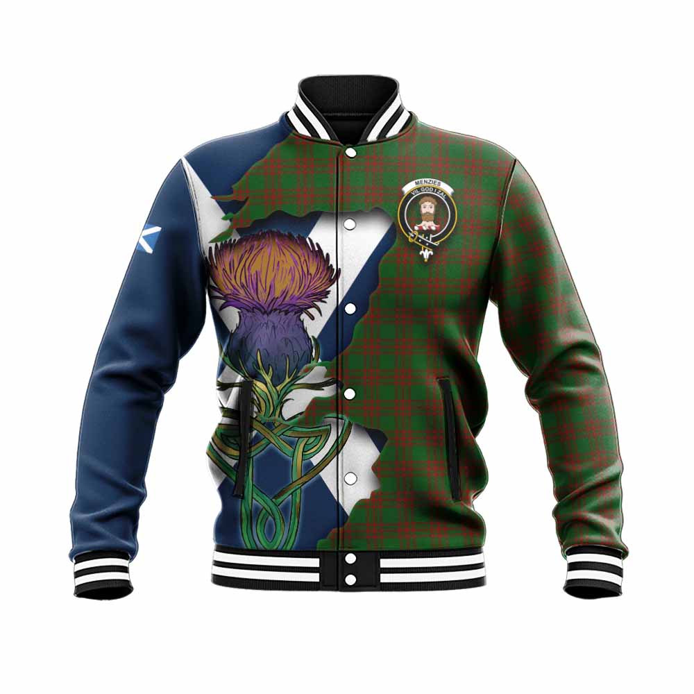 Menzies Tartan Family Crest Baseball Jacket Scottish Thistle Celtic Inspired Unisex - Tartan Vibes Clothing