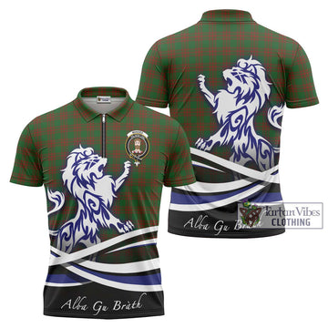 Menzies Tartan Zipper Polo Shirt with Alba Gu Brath Regal Lion Emblem Unisex - Tartan Vibes Clothing