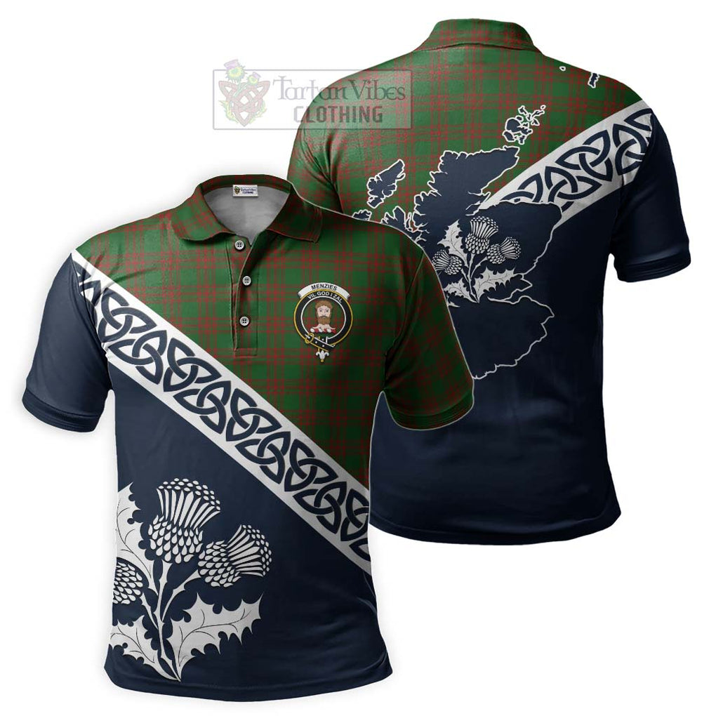 Menzies Tartan Polo Shirt Featuring Thistle and Scotland Map Kid - Tartanvibesclothing Store