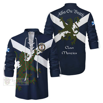 Menzies Tartan Lion Rampant Ghillie Kilt Shirt Proudly Display Your Heritage with Alba Gu Brath and Clan Name Men - Tartan Vibes Clothing