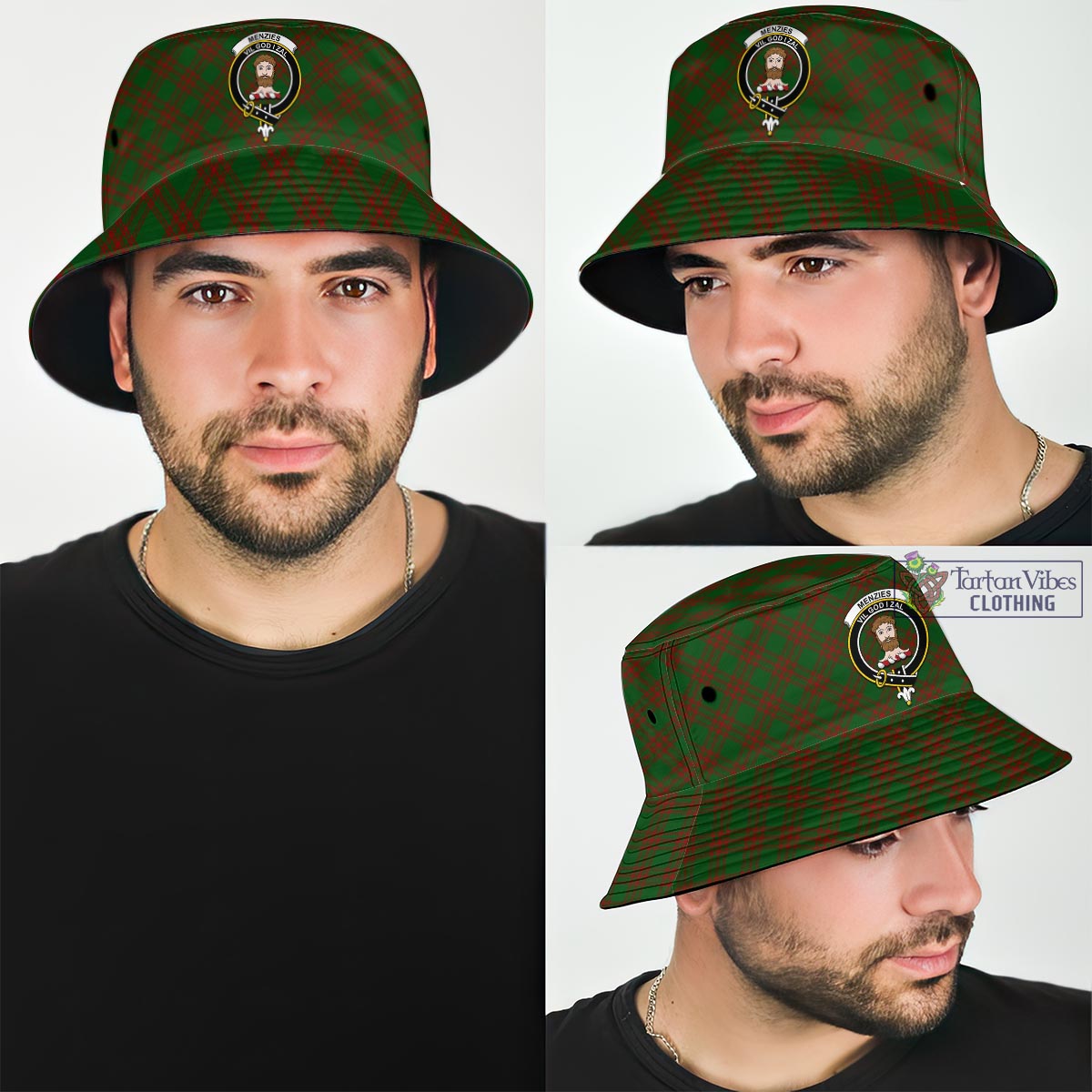 Tartan Vibes Clothing Menzies Tartan Bucket Hat with Family Crest